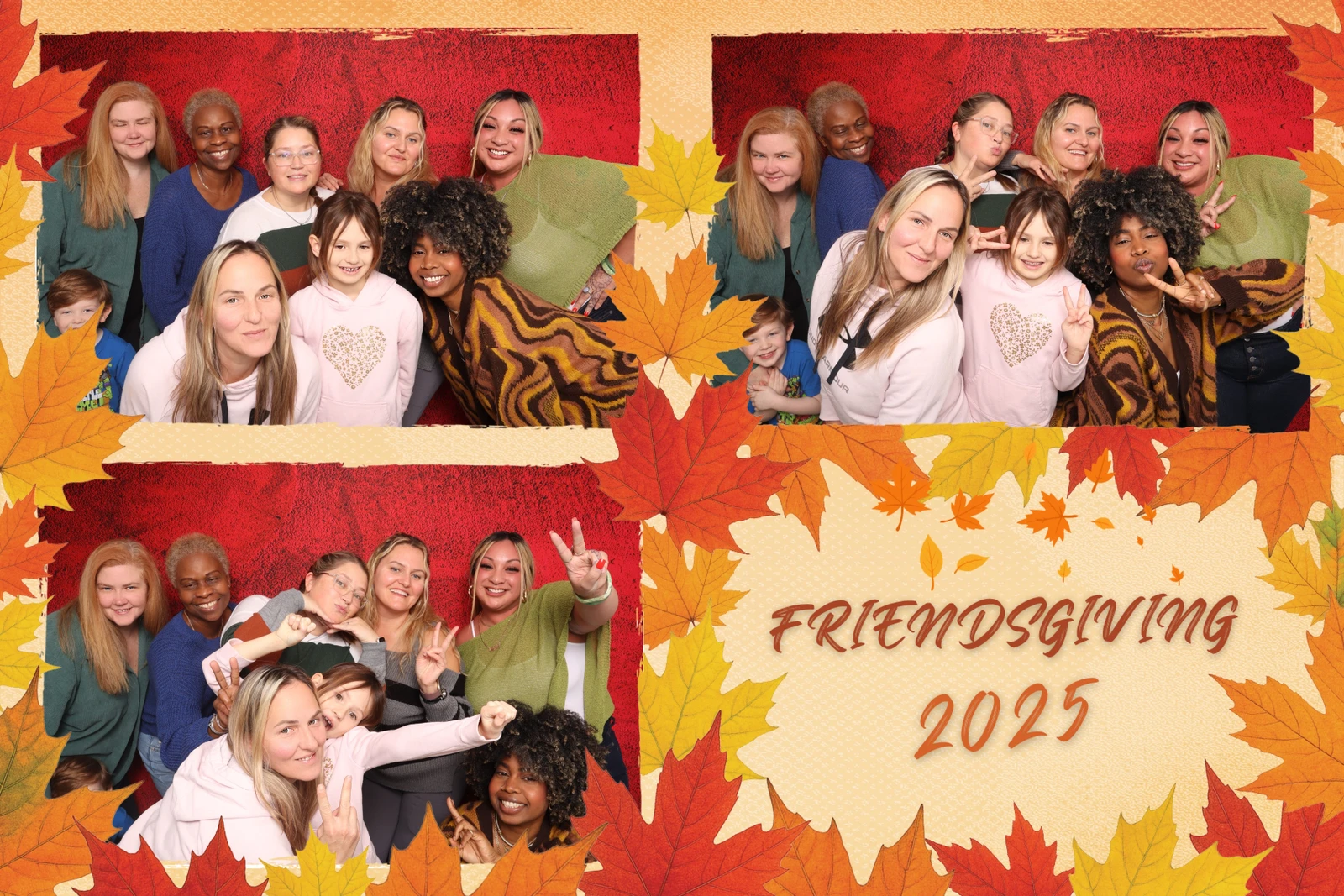 Friendsgiving 2025 photo booth celebration Hampton Roads Virginia — group collage