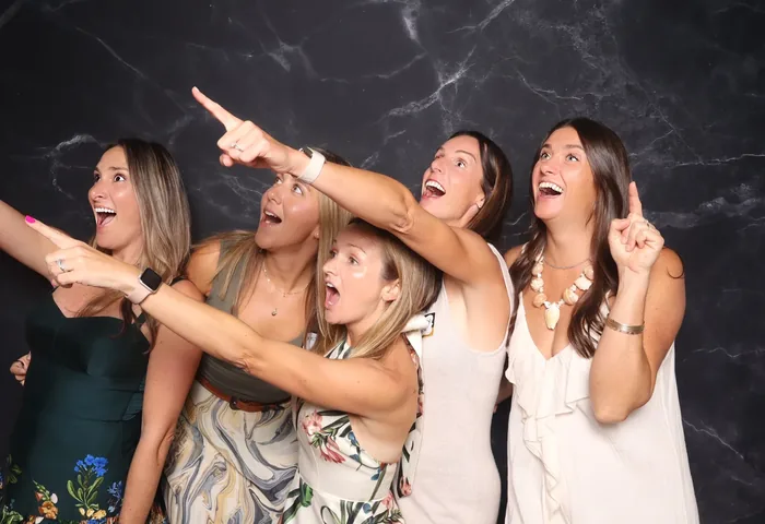 Girls night out photo booth black marble backdrop Virginia Beach