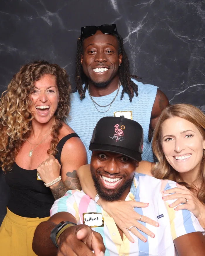 Squad photo booth marble backdrop Virginia Beach
