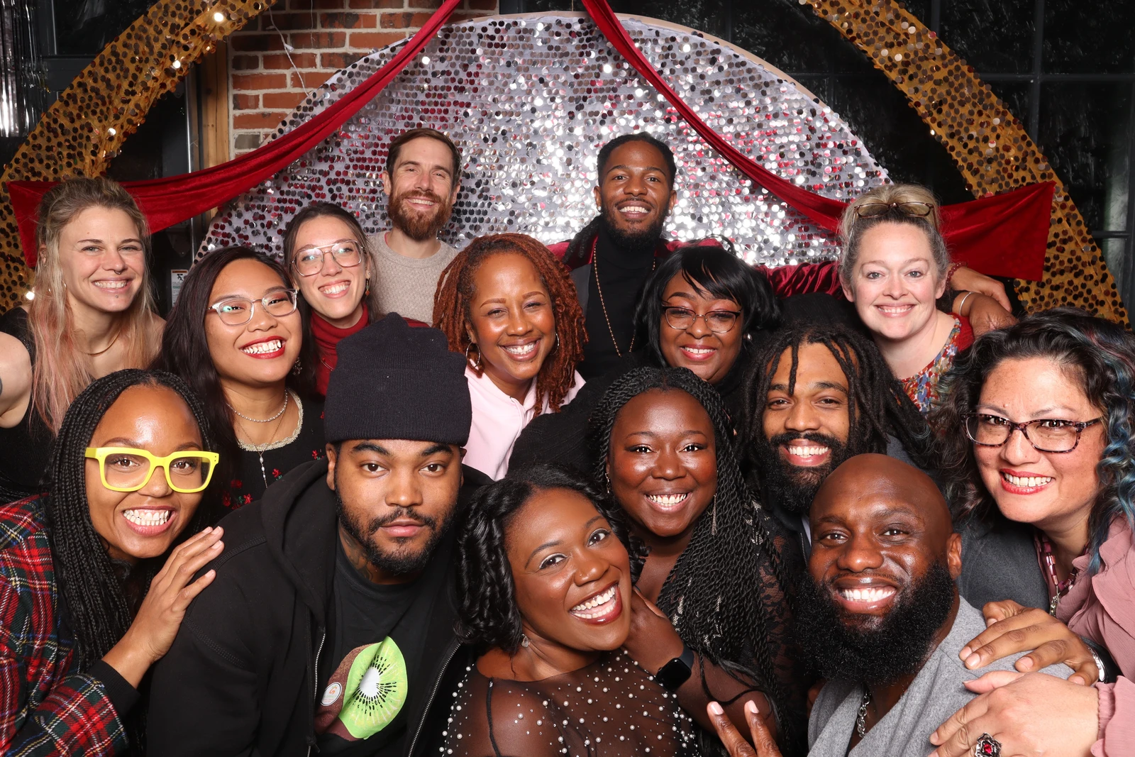 Yellow Holiday Social 2025 group photo booth Virginia Beach — large party celebration